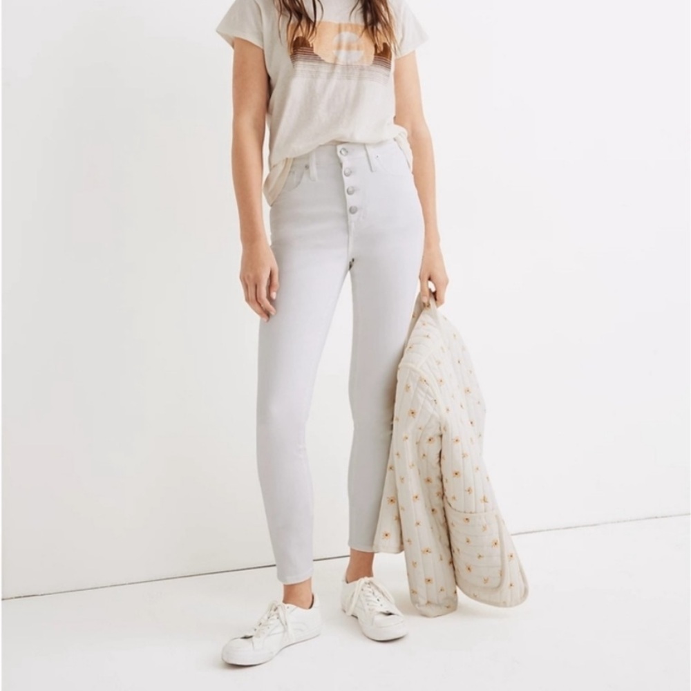 Madewell 10” High Rise Skinny Crop Button Fly White Jeans AJ152 Stretchy Size 28